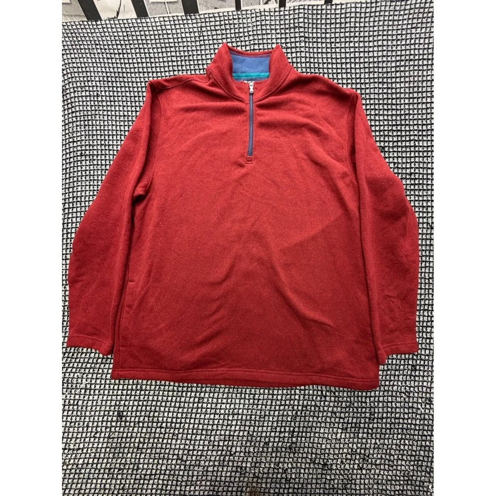 IZOD Quarter Zip Pullover Mens XL Red Heathered Knit Mock Neck